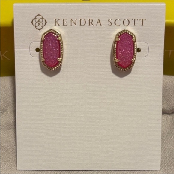 ✨SALE✨ NWT Kendra Scott Ellie Earrings Kendra Scott Earrings Hot Pink Drusy Gold - Picture 1 of 5
